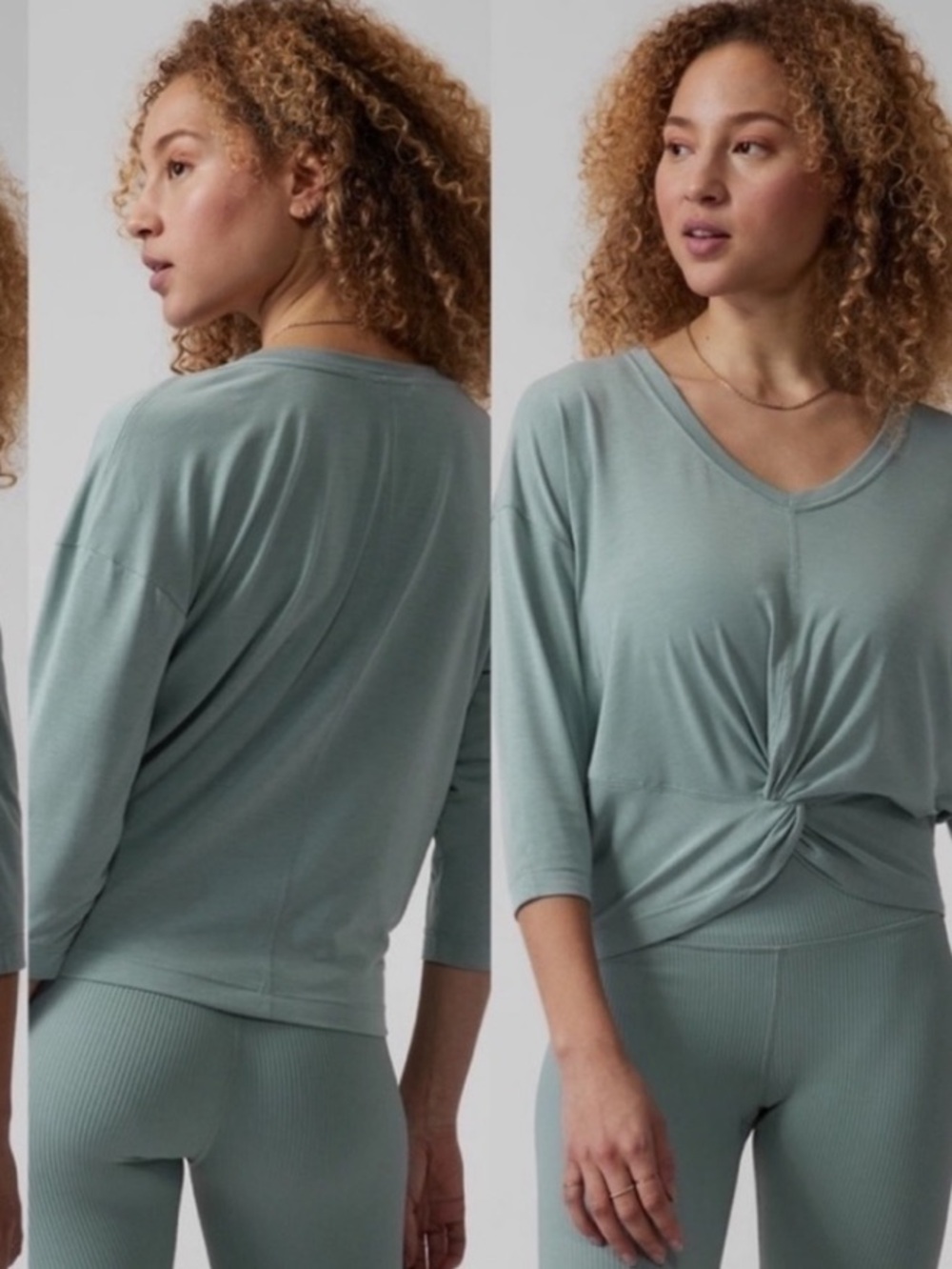 Athleta Embody Twist Front 3/4 Sleeve Top 
Sage Blue Green Women's XS